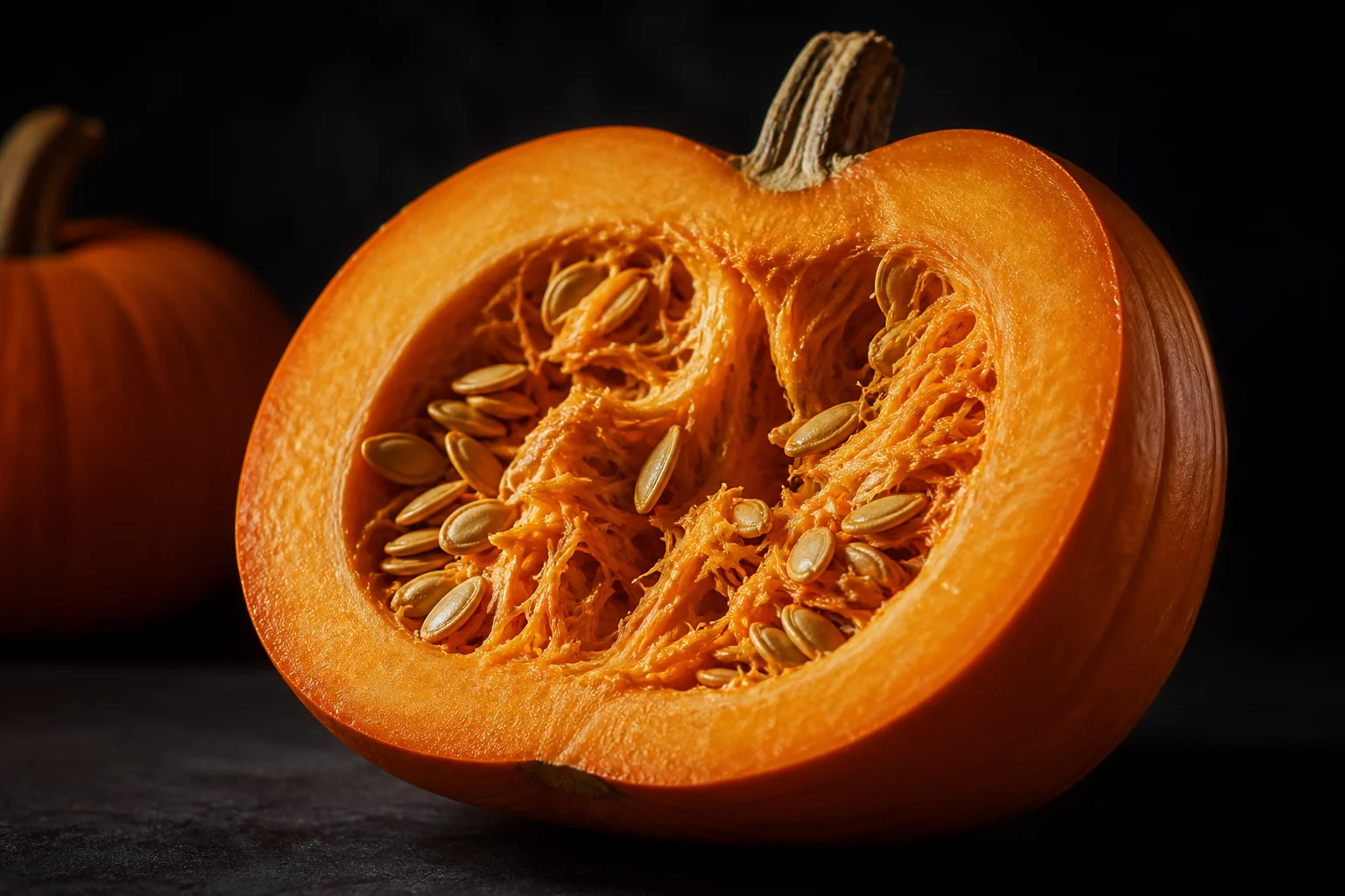 Cross-section of a pumpkin on a clean background